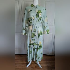 Zara Mint Green Floral Button-Front Midi Dress
